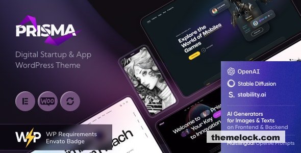 Prisma v1.4 – Digital Startup & App WordPress Theme + AI